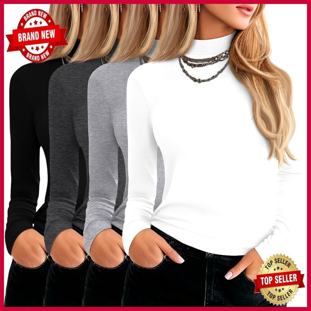 Mock Turtleneck Long Sleeve Tee Stretch Cotton Loose Fit Layering Basic Top